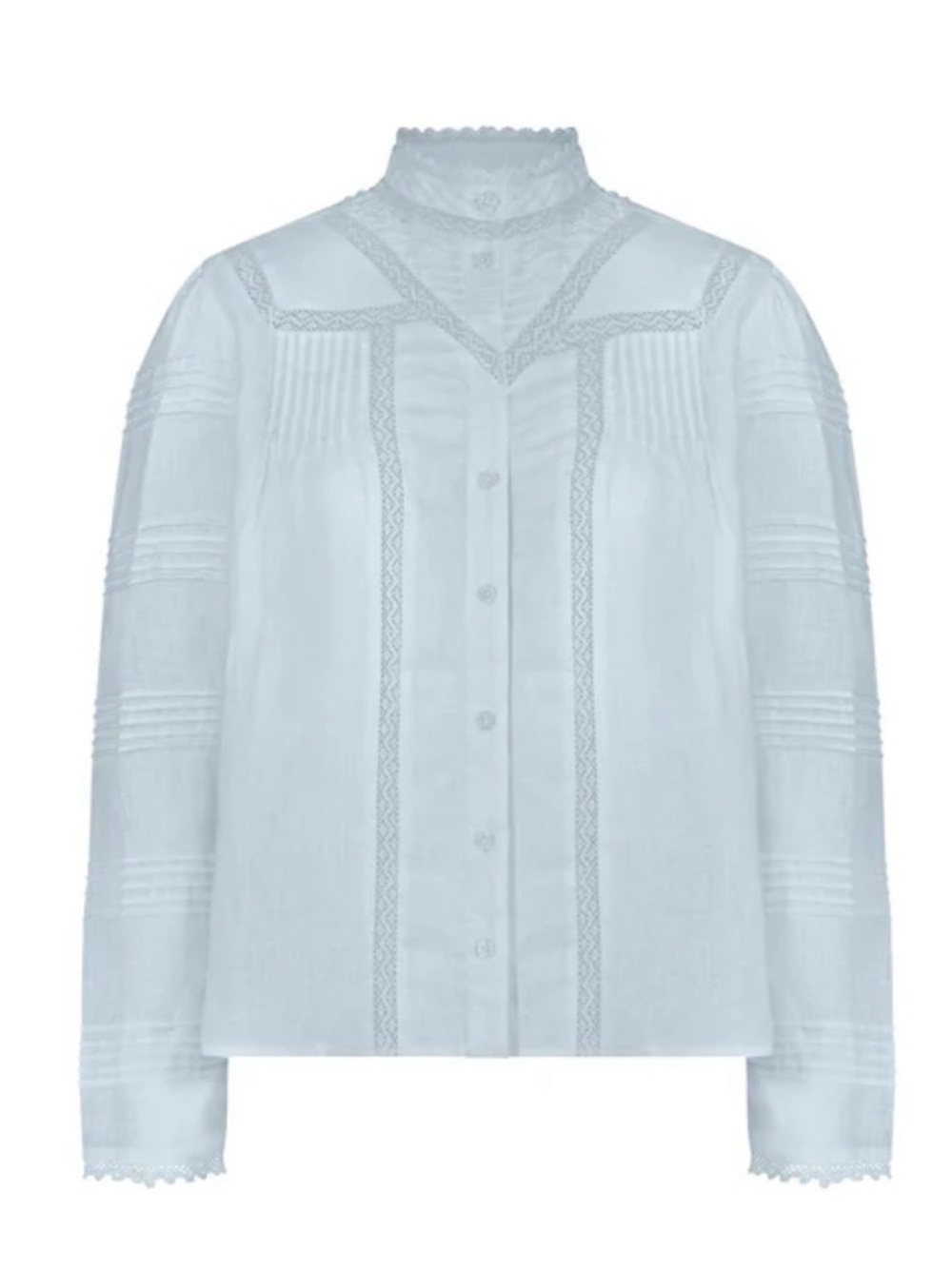 The Shirt by Rochelle Behrens Light Blue Lace-Trim Button-Down Blouse